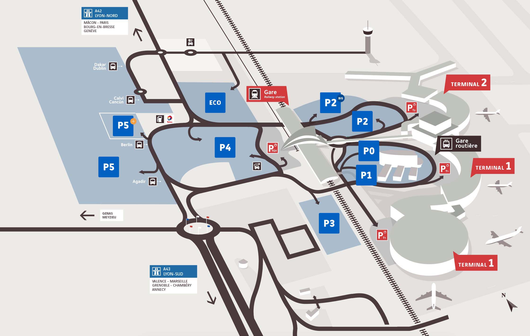 Localisation des parkings Lyon Aéroport